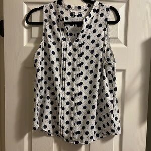 Polka Dot Sleeveless Top - Navy and White